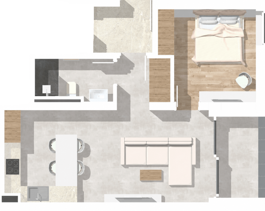 A Coloman Residence I. emelet 3-as lakásának alaprajza, 53,51 m² lakótérrel és 14,89 m² terasszal.
